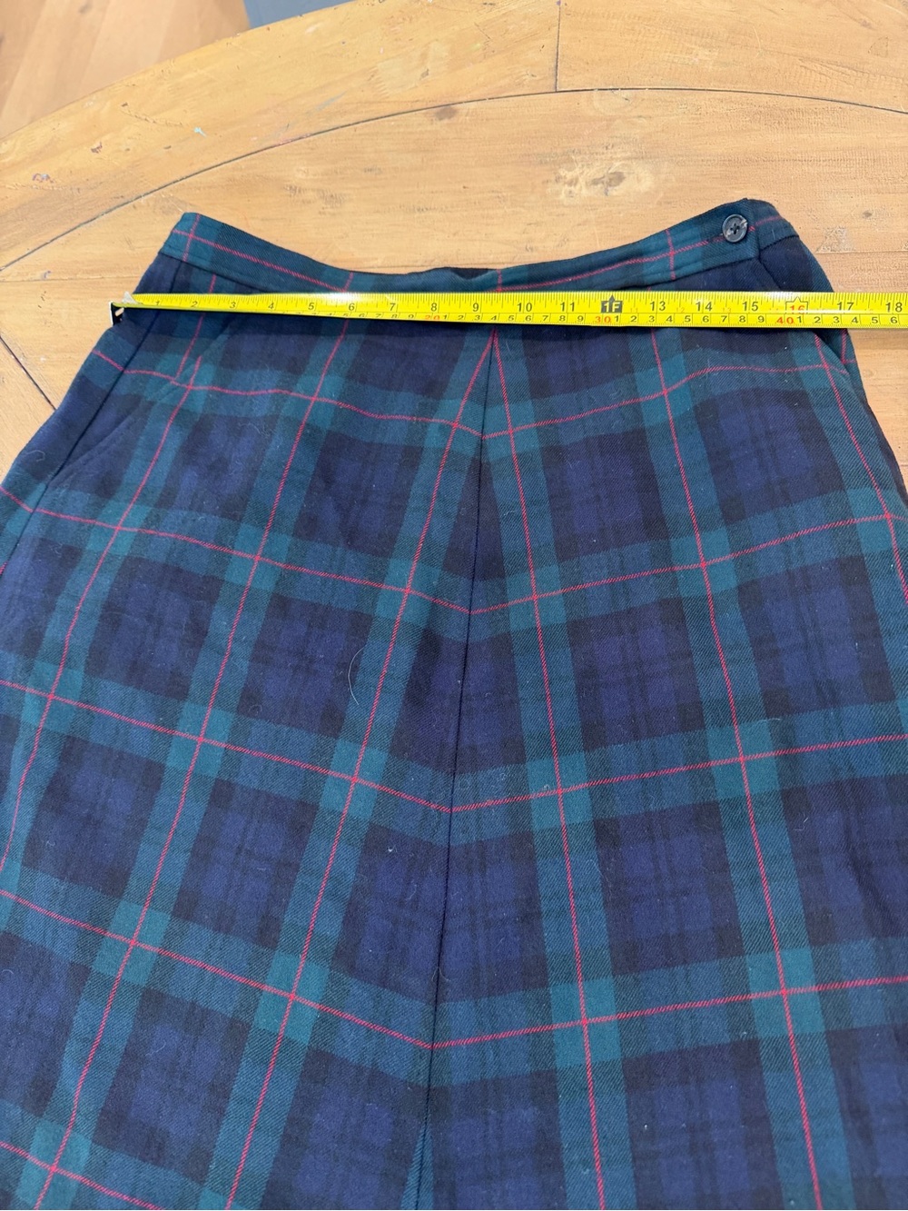 Vintage Ralph Lauren A-Line Plaid Midi Wool Skirt in Navy and Green 12 - Picture 3 of 12